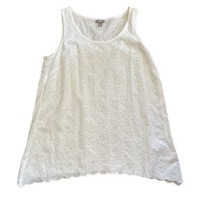 J Jill White Eyelet Scalloped Tank Top Size:Small